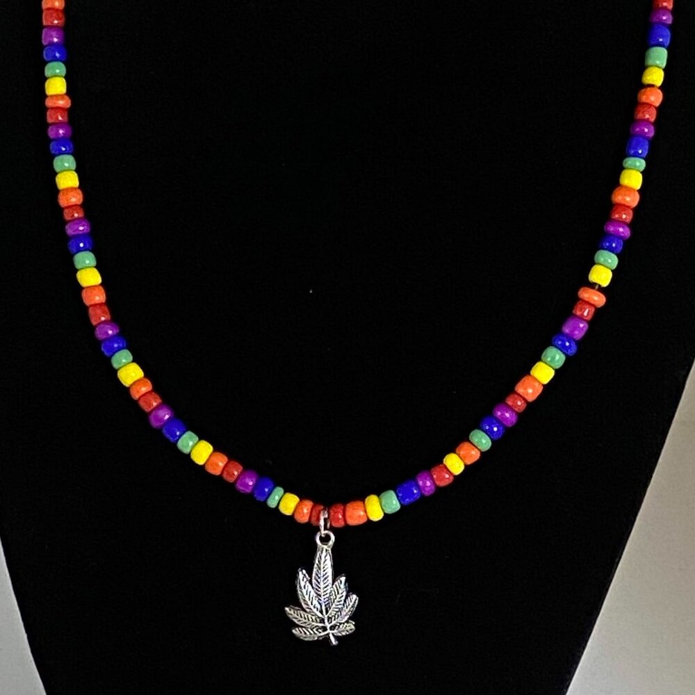 Rainbow Marijuana Leaf Choker